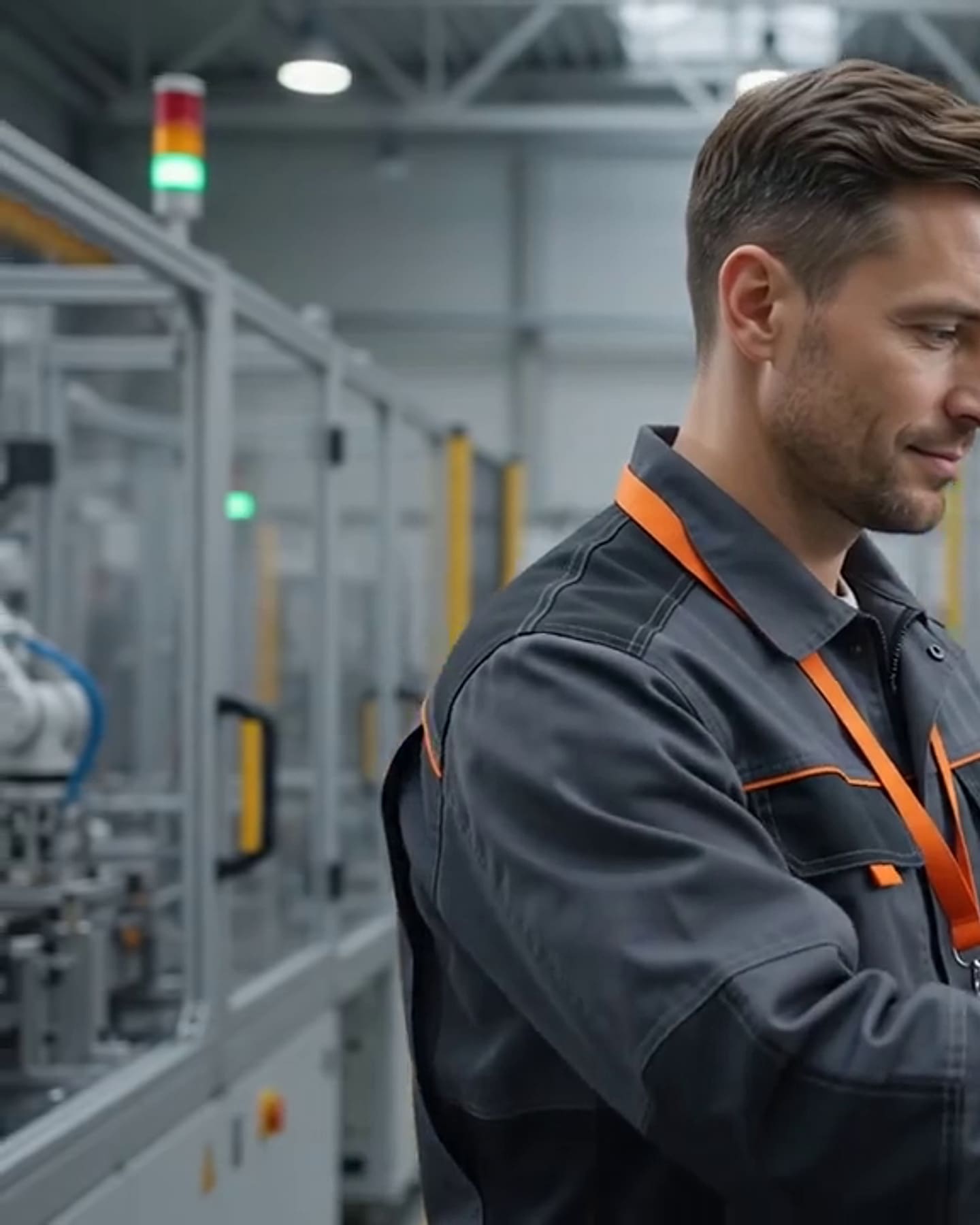 Facharbeiter bedient das Bedienpanel einer Fertigungsanlage